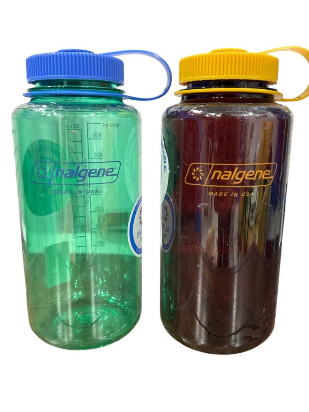 Set of 2 Nalgene 32oz BPA-Free Wide Mouth Water Bottles (Pastel Green & Laker)